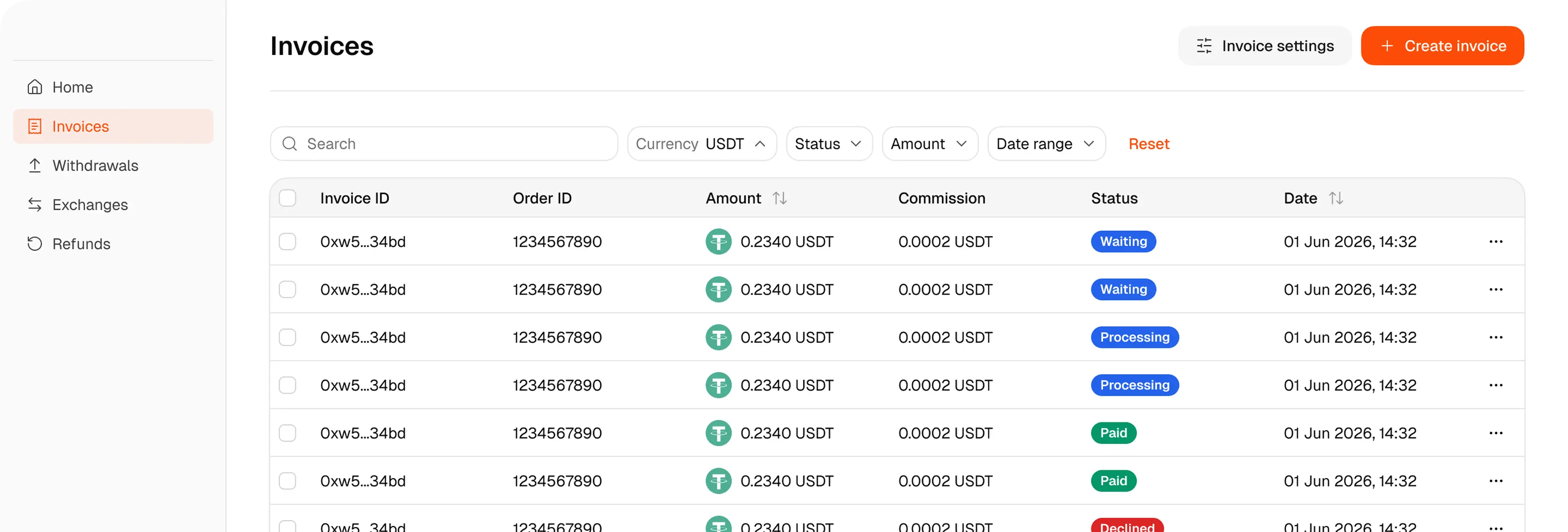 Merchant invoices dashboard preview
